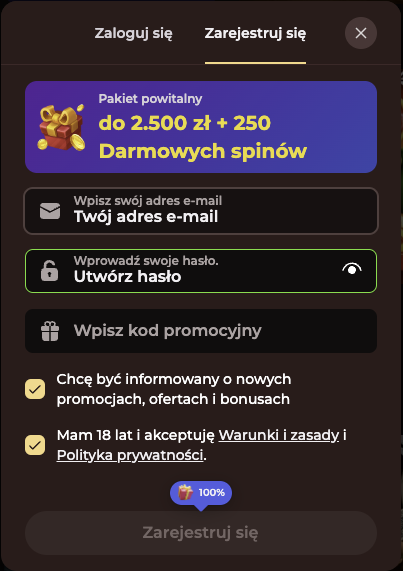 Utwórz hasło w VinciSpin (www.bonusbezdepo.com)