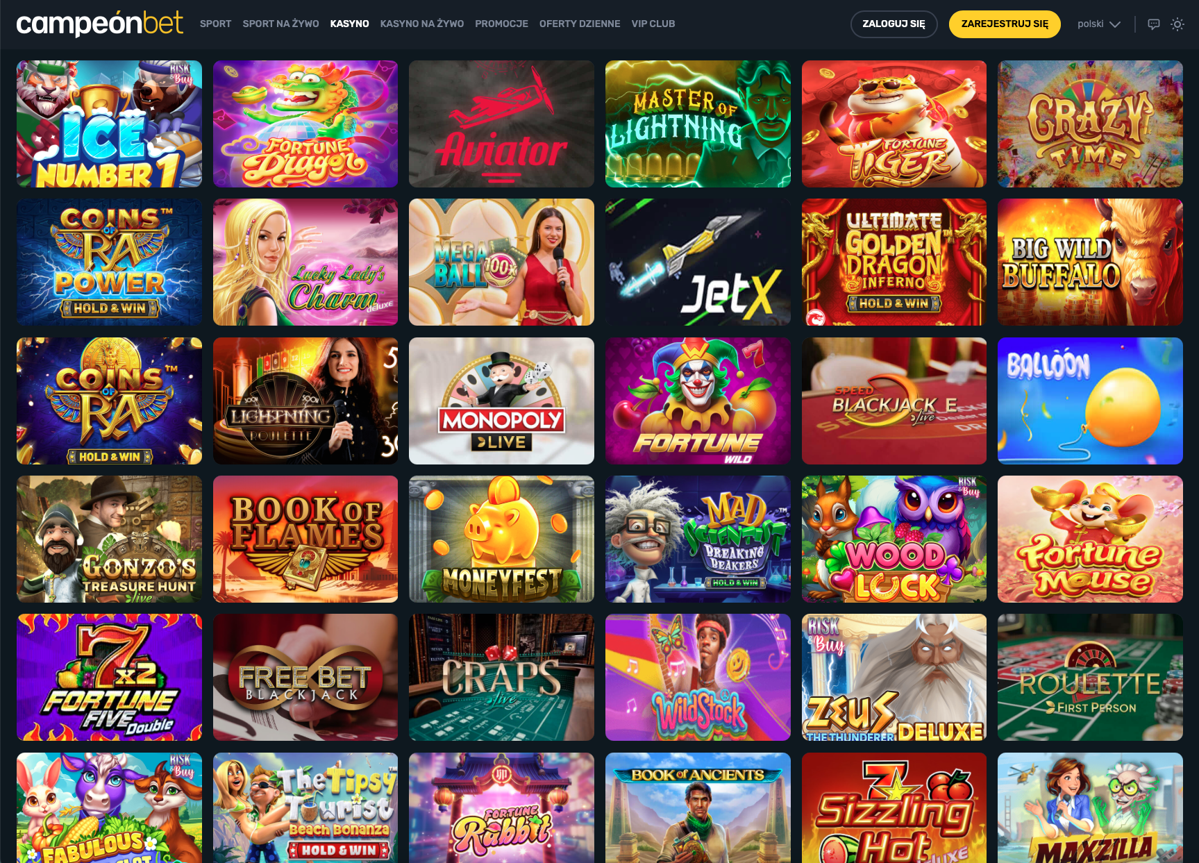 Przegląd automatów do gry w Campeonbet Casino z setkami klasycznych i nowoczesnych slotów od różnych dostawców