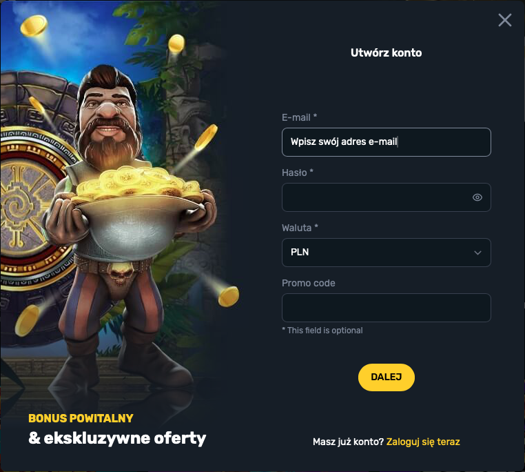 Pierwszy etap rejestracji w Campeonbet Casino z polem do wpisania adresu e-mail