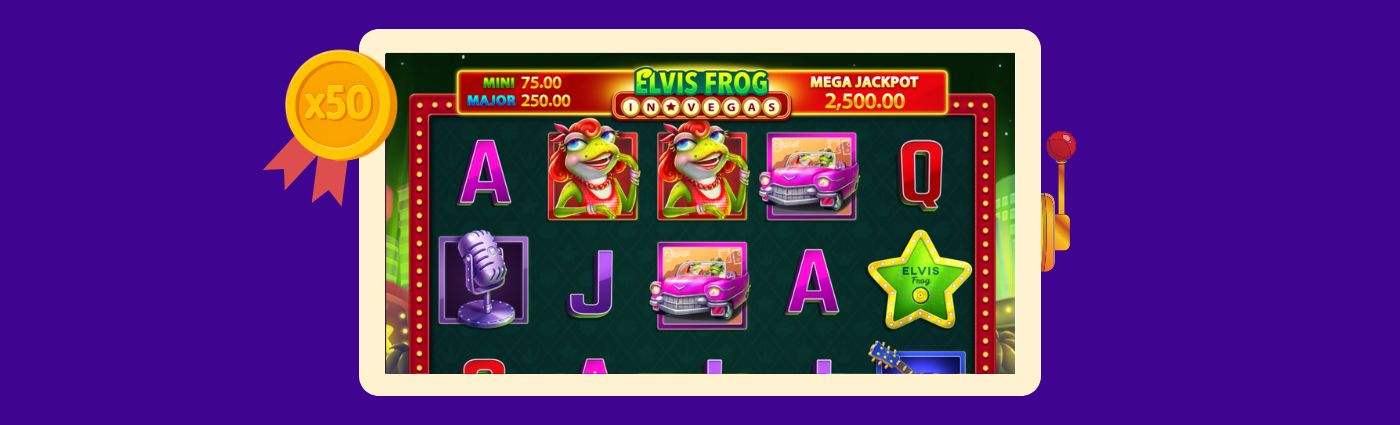 Elvis Frog in Vegas w kasynie Spinmama – 50 darmowych spinów bez depozytu na popularnym slocie z funkcjami bonusowymi.