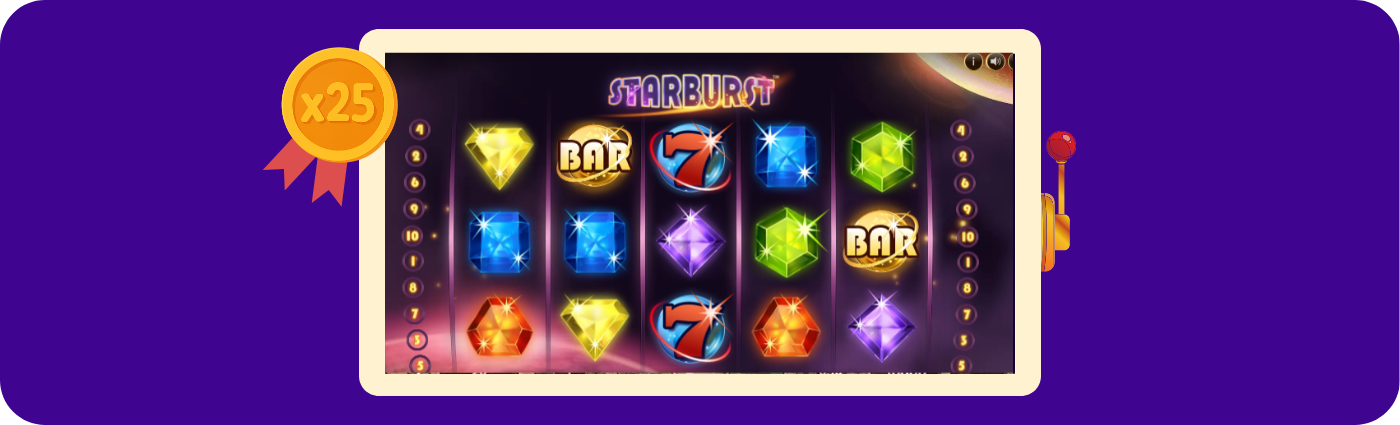 Gra Starburst w kasynie CristalPoker – darmowe spiny bez depozytu dostępne na kolorowym slocie z funkcją wild.
