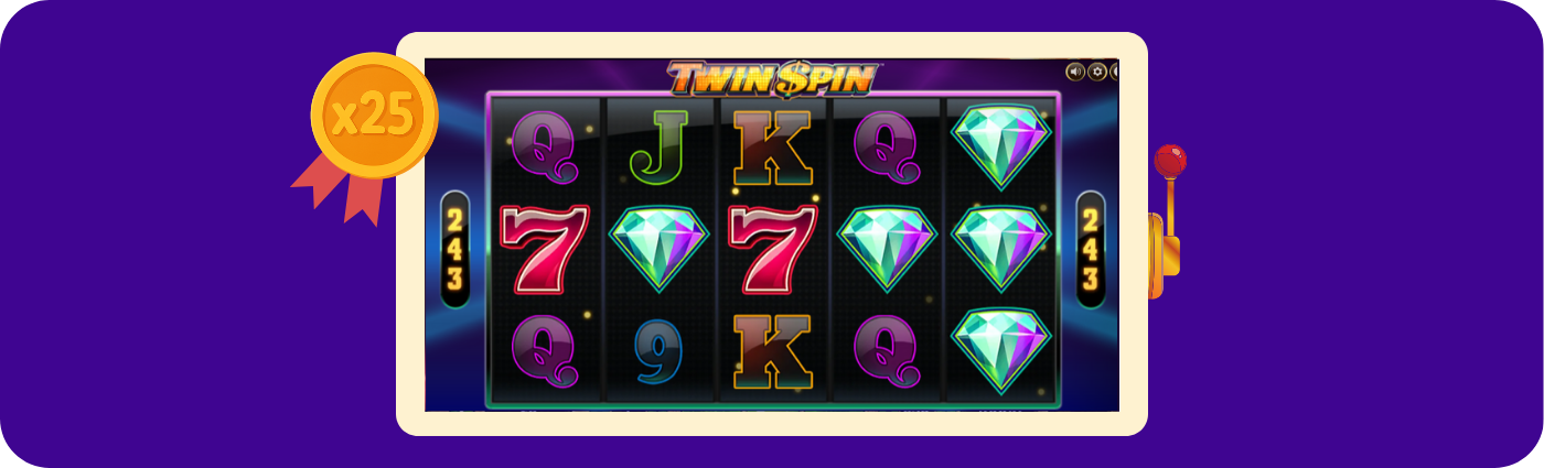 Twin Spin w kasynie CristalPoker – darmowe spiny bez depozytu na klasycznym slocie z synchronizującymi się bębnami i retro atmosferą.