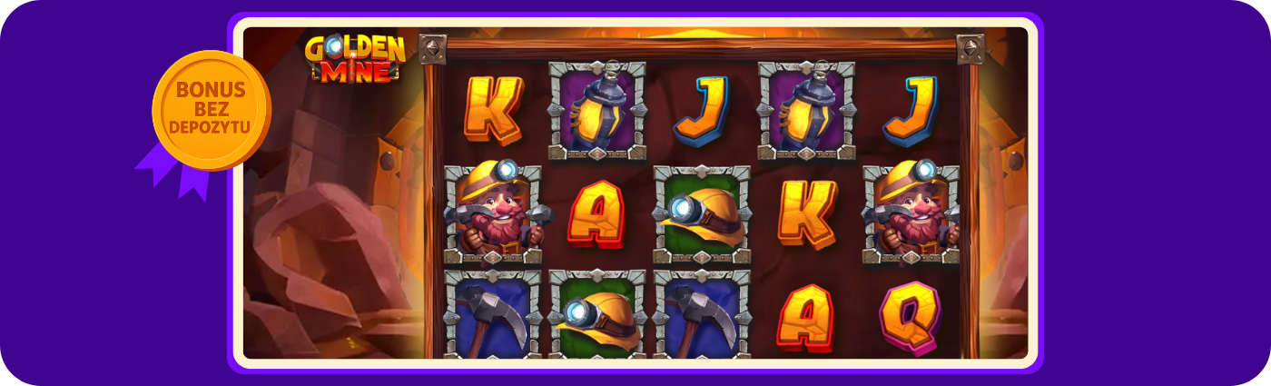Bonus bez depozytu w AzurSlot Casino dostępny z ekskluzywnym kodem promocyjnym obejmuje 30 darmowych spinów do wykorzystania w grze Golden Mine od studia Mancala Gaming, zgodnie z obowiązującymi warunkami promocji.