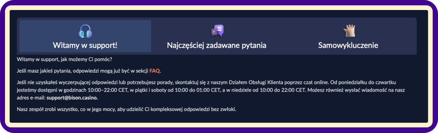 Obsługa klienta w Bison Casino – bezpieczne, szybkie i odpowiedzialne wsparcie dla graczy, zapewniające rzetelną pomoc oraz pełną kontrolę nad procesem gry.